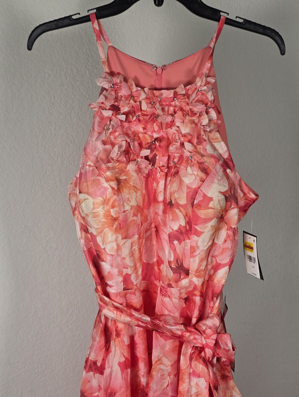 Just Taylor NWT Size 14 Pink Floral Halter Maxi Dress Rosette Belted MSRP $198 - Picture 4 of 13